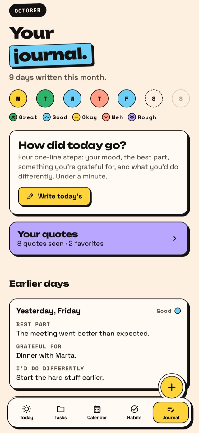 Agenda's one-minute journal.