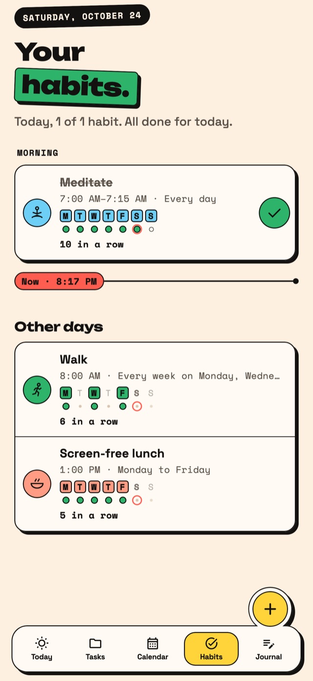 Agenda habits, checked off with one tap.