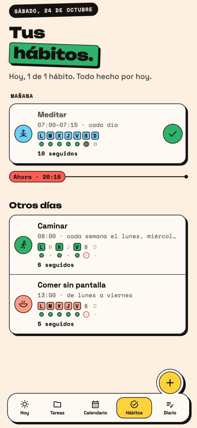 Hábitos de Agenda, que se marcan con un toque.